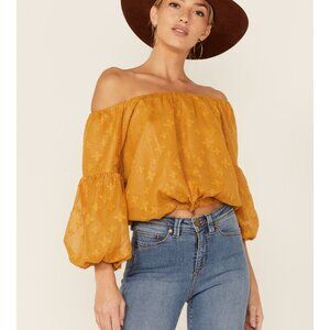 Flying Tomato Crop Top Textured Off Shoulder Blouse Balloon Sleeve
